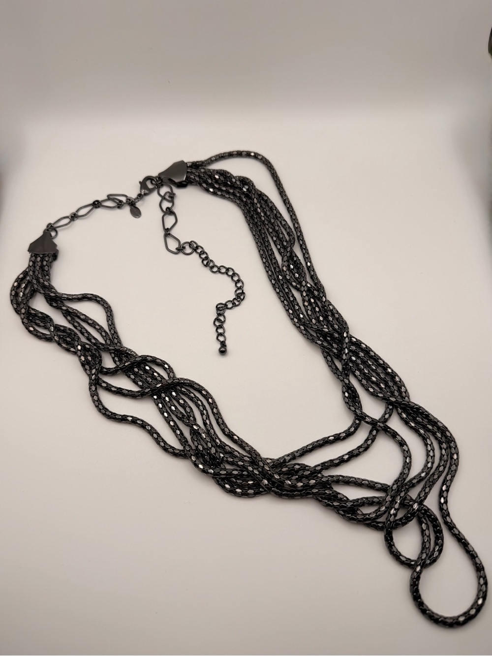 Chico's Black Multi-Strand Braided Beaded Necklace